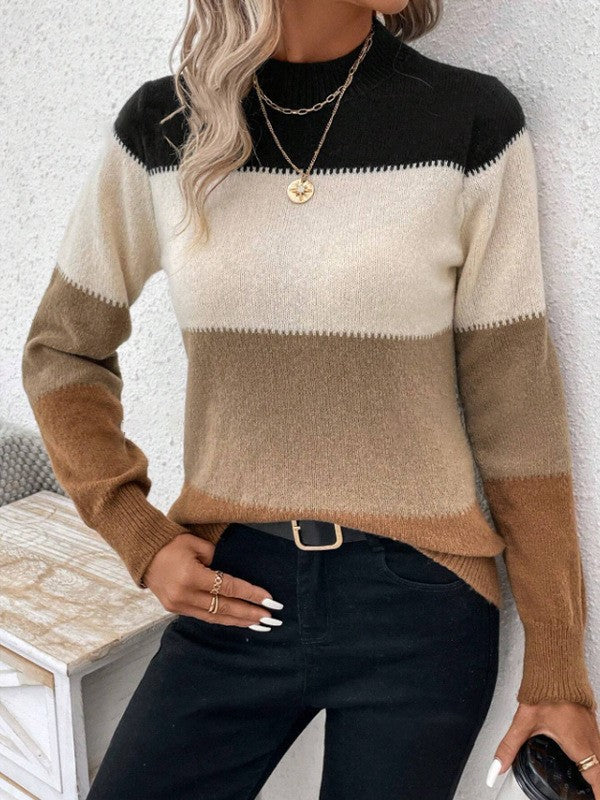 Damen Rundhals Strickpullover mit modernen Farbkombinationen ModeGeist