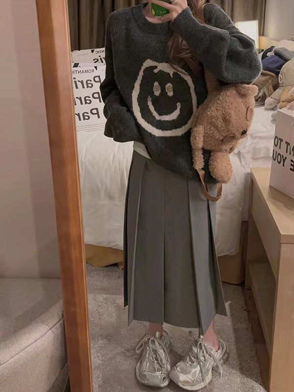 Damen lässiger Strickpullover mit fröhlichem Smiley-Motiv und modernem Schnitt ModeGeist