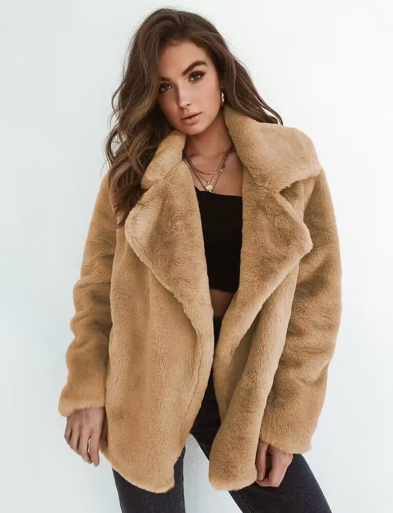 Damen Fleece-Mantel mit weitem Kragen und modischem Schnitt ModeGeist