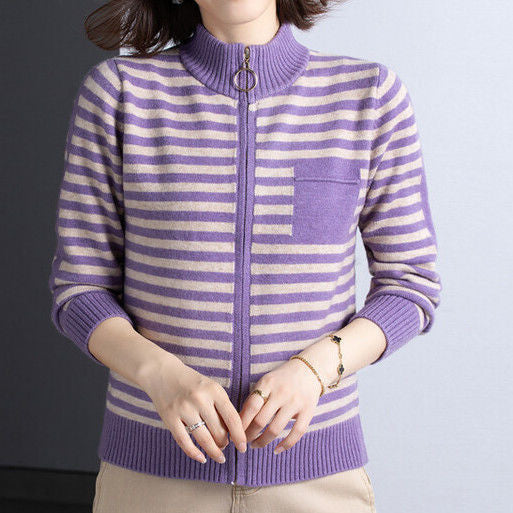 Damen Strickjacke mit Stehkragen und Reißverschluss ModeGeist