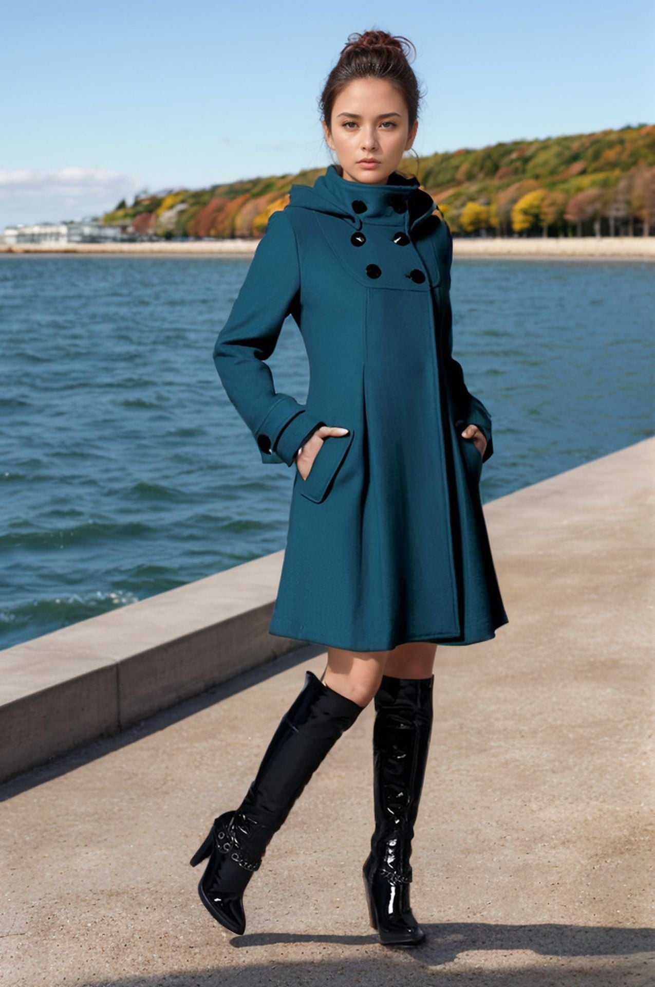 Damen eleganter Mantel mit hohem Kragen und funktionalen Taschen ModeGeist