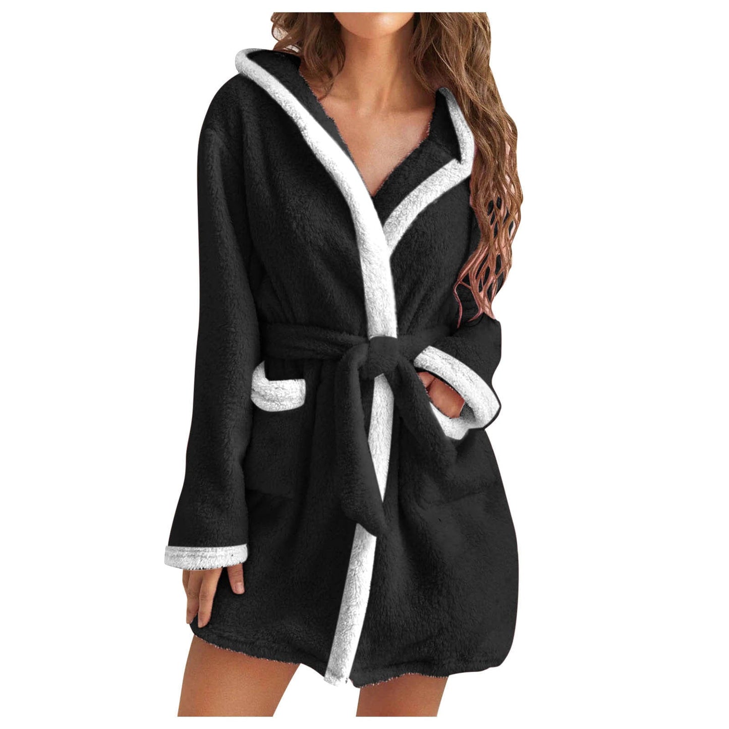 Damen Kuscheliger Bademantel mit weichem Sherpa-Futter und praktischen Taschen ModeGeist