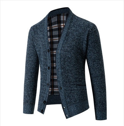Herren eleganter Strickcardigan mit Karomuster ModeGeist