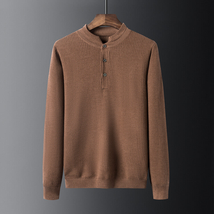 Herren Strukturierter Langarm-Pullover mit Knopfleiste ModeGeist