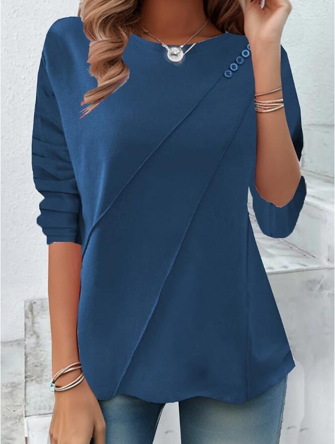 Damen modisches Oberteil mit asymmetrischem Saum und Knopfdetails ModeGeist