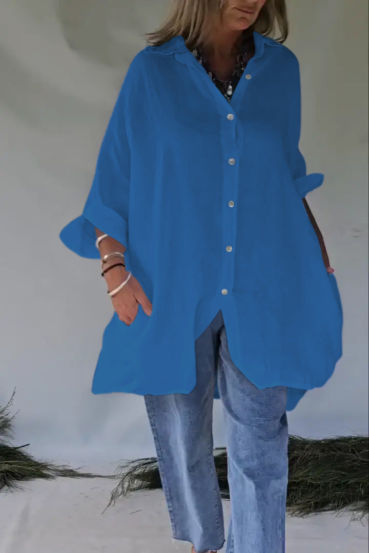 Damen Übergröße Bluse mit lässigem Schnitt und Druckknopfverschluss ModeGeist