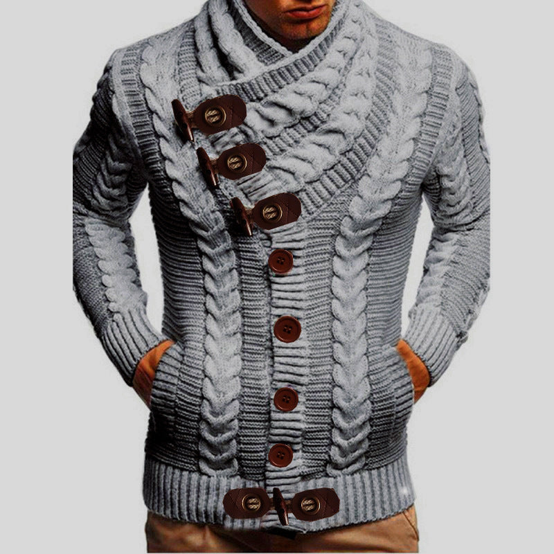 Herren Strickjacke mit großem Kragen und Zopfmuster ModeGeist