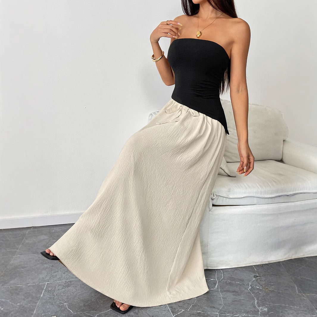 Schulterfreies Maxikleid für Damen, sommerlich, fließender Saum – MODEGEIST