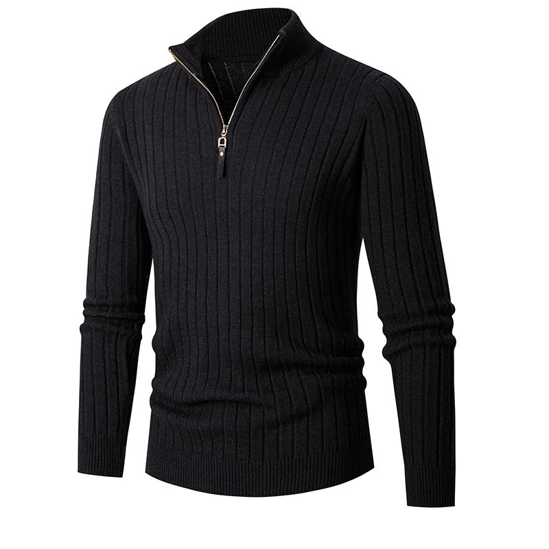 Herren Strickpullover mit halbem Reißverschluss und feiner Rippstruktur ModeGeist