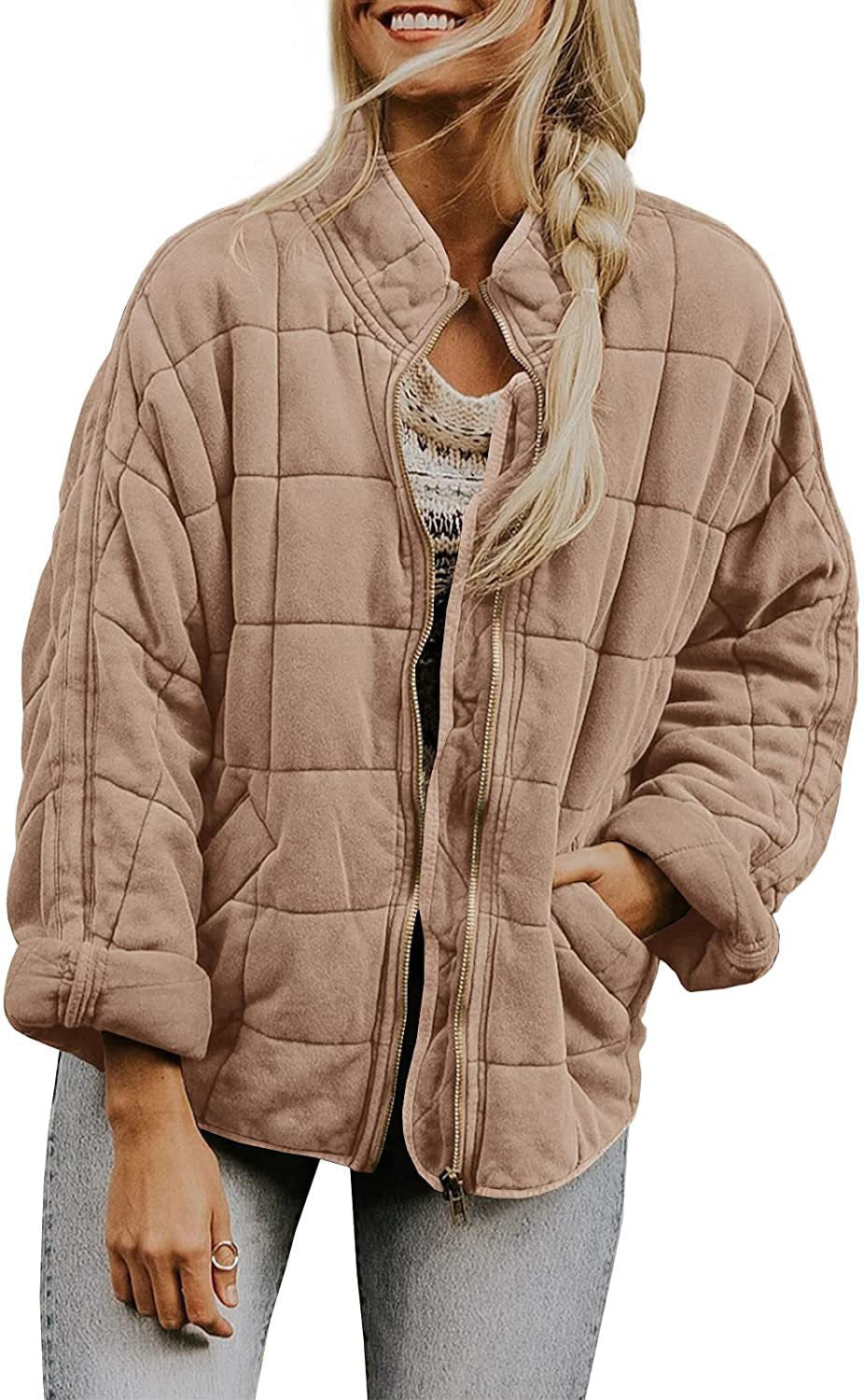 Damen gesteppte Kapuzenjacke mit Reißverschluss und Taschen ModeGeist