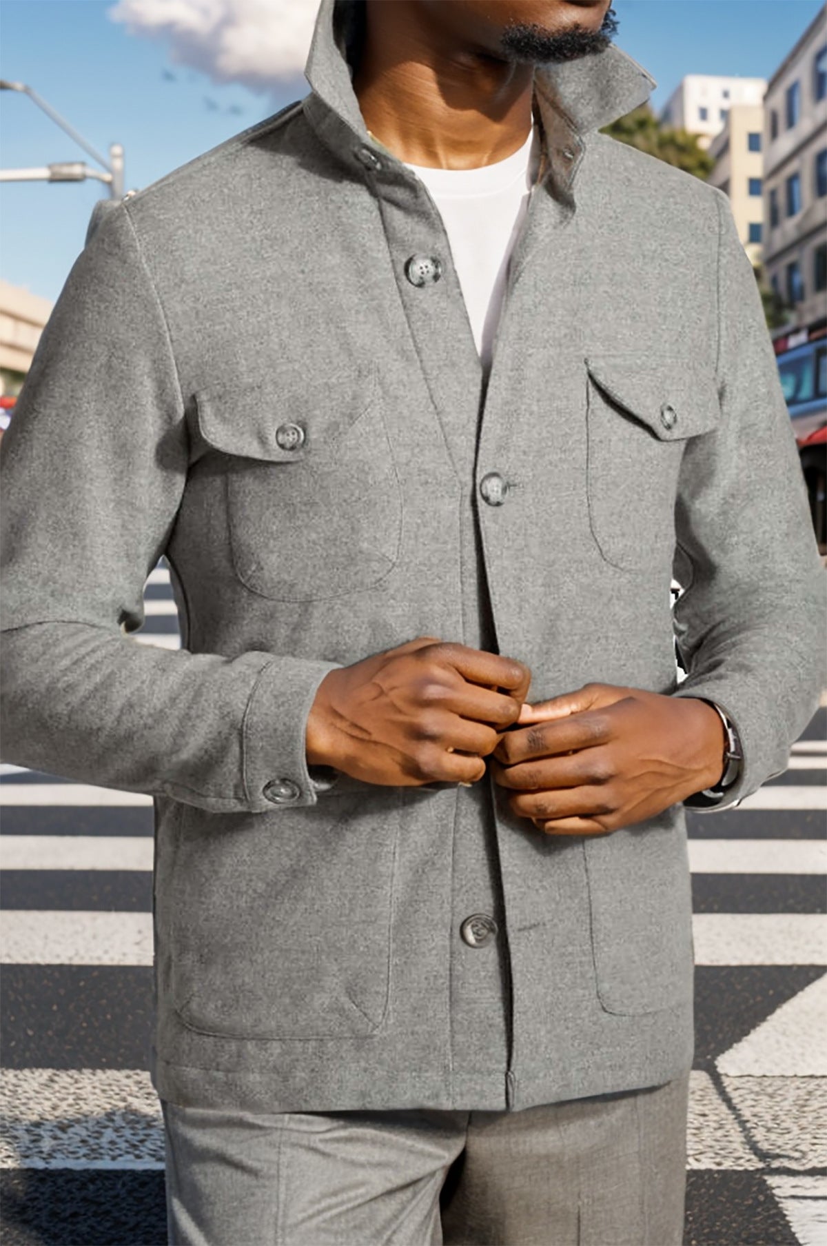 Herren zeitlose Utility-Jacke mit praktischen Taschen und Stehkragen ModeGeist