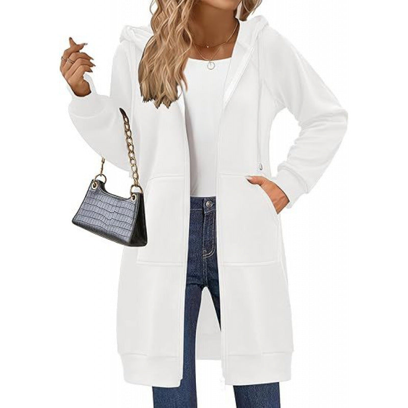 Damen modische Kapuzenjacke mit seitlichen Eingrifftaschen und Reißverschluss ModeGeist