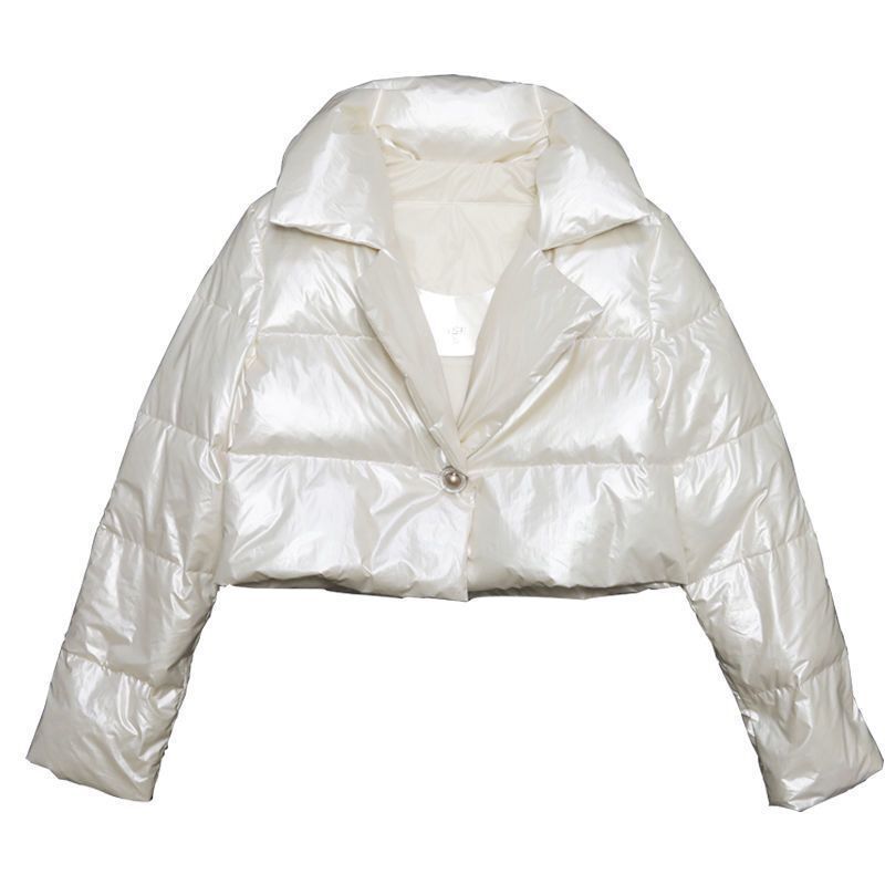 Damen modische glänzende Kurzjacke mit Kragen ModeGeist