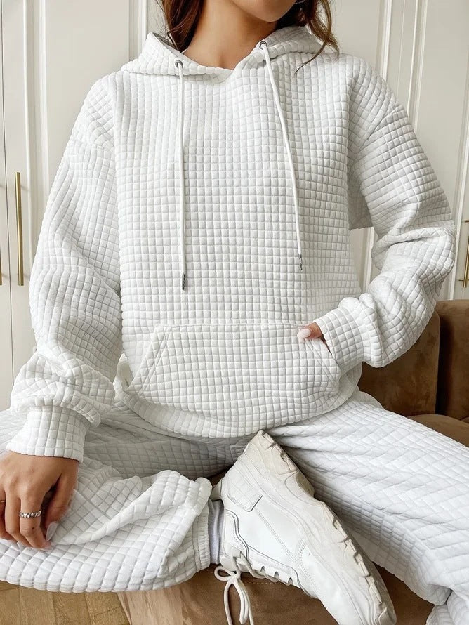 Damen Waffelstruktur Hoodie mit Kängurutasche und lässigem Schnitt ModeGeist