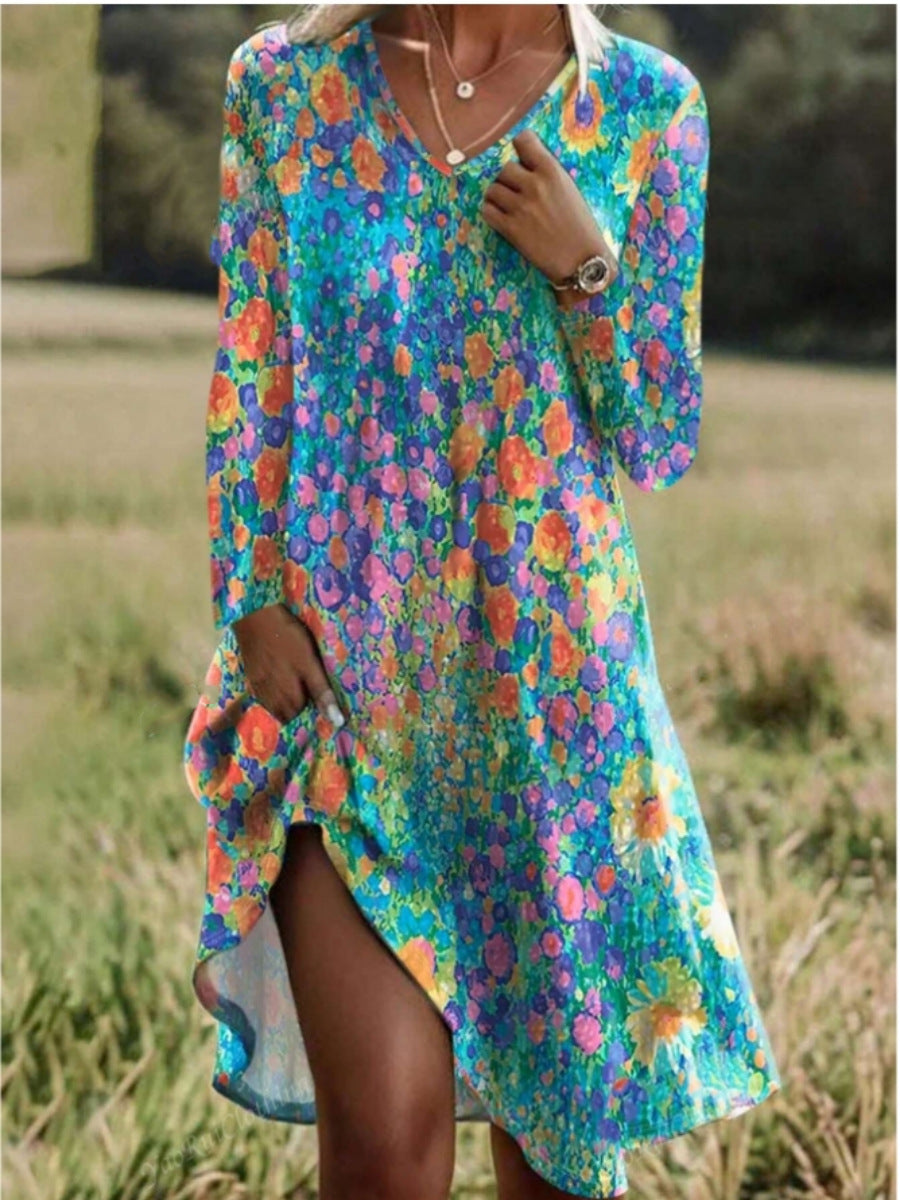 Damen Freizeitkleid mit modischem V-Ausschnitt und Seitenschlitz ModeGeist