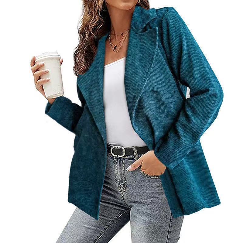 Damen Cordjacke im modernem Schnitt mit schickem Revers und zwei praktischen Taschen ModeGeist