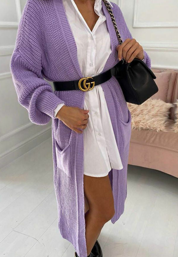 Damen Langer Strickmantel mit großzügigen Taschen ModeGeist