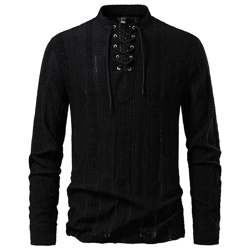 Herren Langarmshirt mit einzigartigem Strukturmuster und Kordelzug ModeGeist