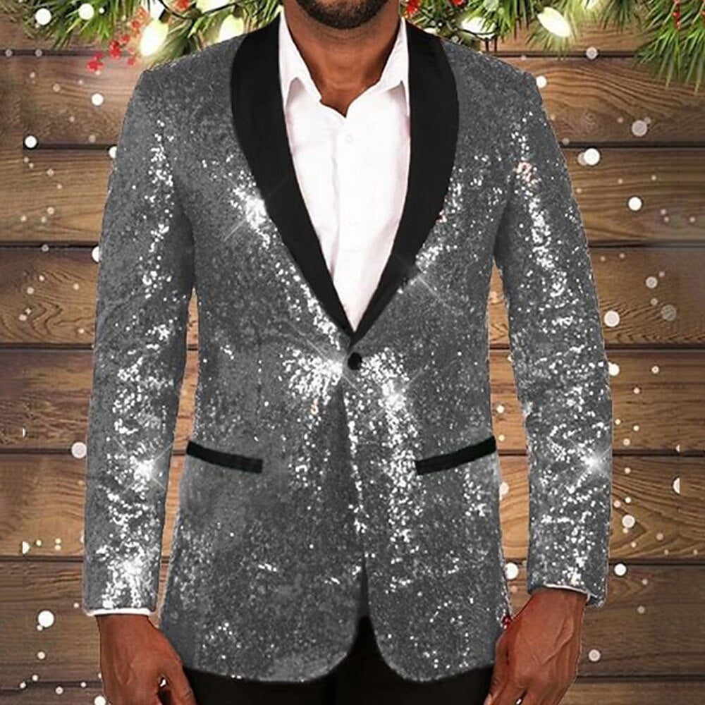 Herren glitzernder Pailletten Blazer mit schwarzem Revers ModeGeist