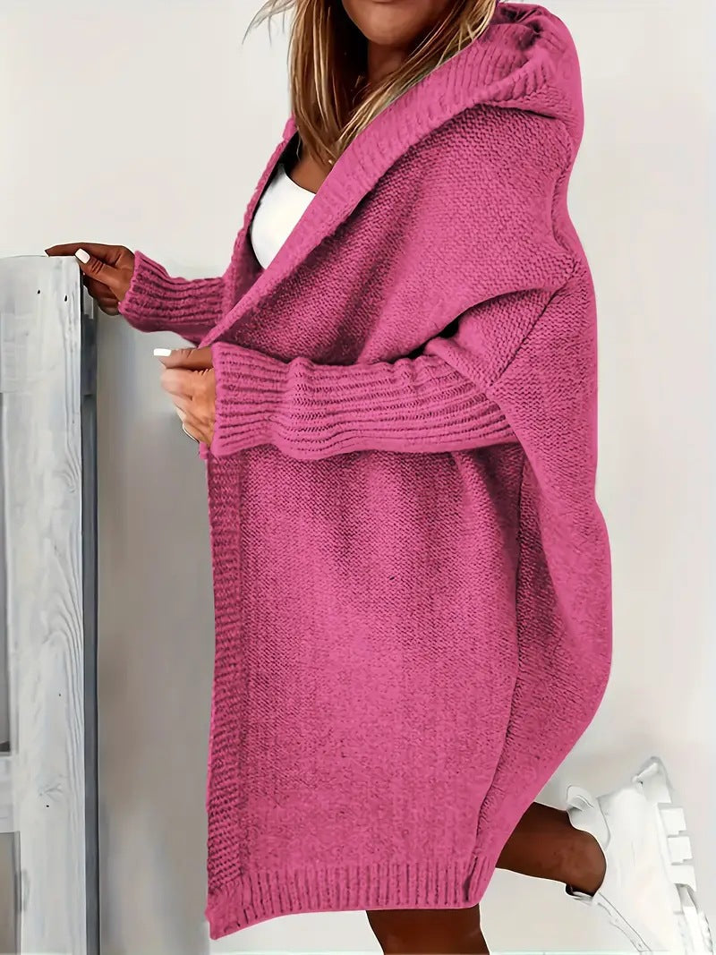 Damen Kuschelige Strickjacke mit Kapuzen und weit geschnittenem Design ModeGeist