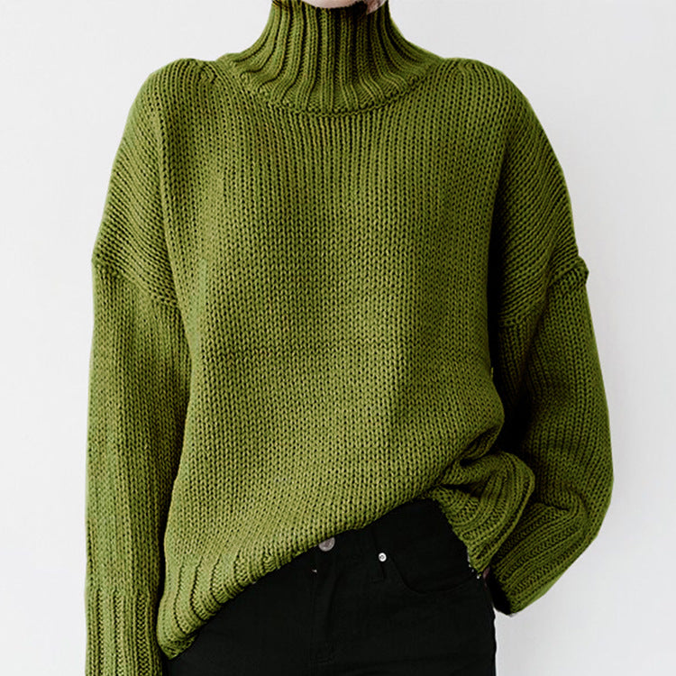 Damen Grober Strickpullover mit hohem Kragen und lässigem Schnitt ModeGeist
