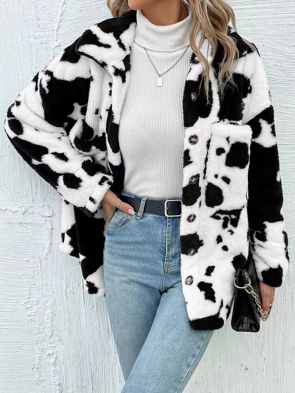 Damen Kuschelige Fleecejacke mit modischem Tierfellmuster ModeGeist