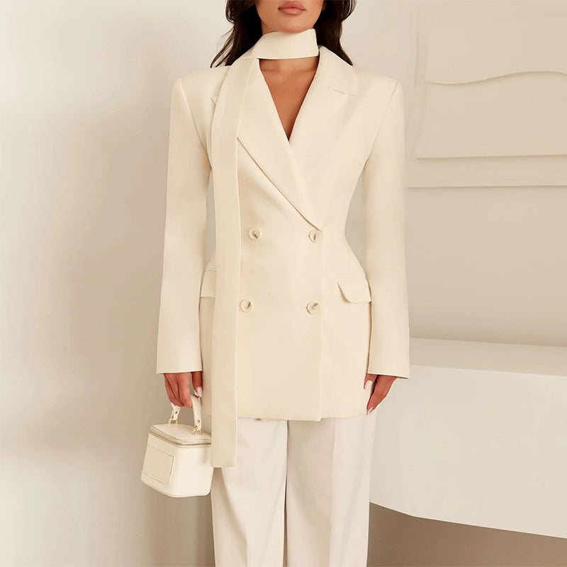Damen eleganter taillierter Blazer mit Schal ModeGeist