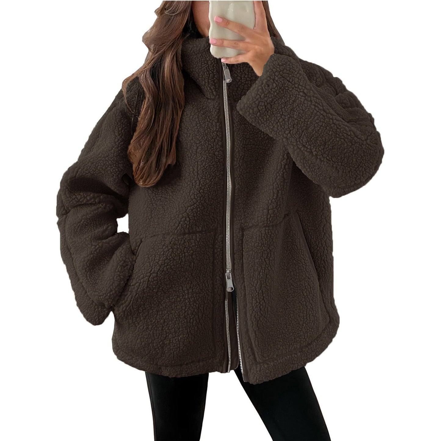 Damen Kuschelige Teddy-Jacke mit Reißverschluss ModeGeist