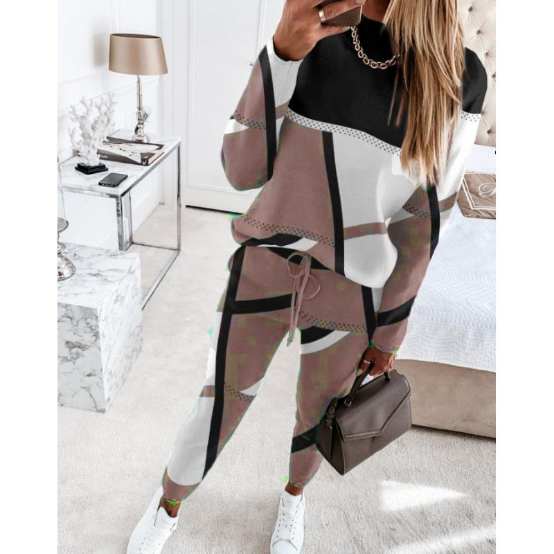 Damen trendy Sweatanzug mit grafischem Muster ModeGeist