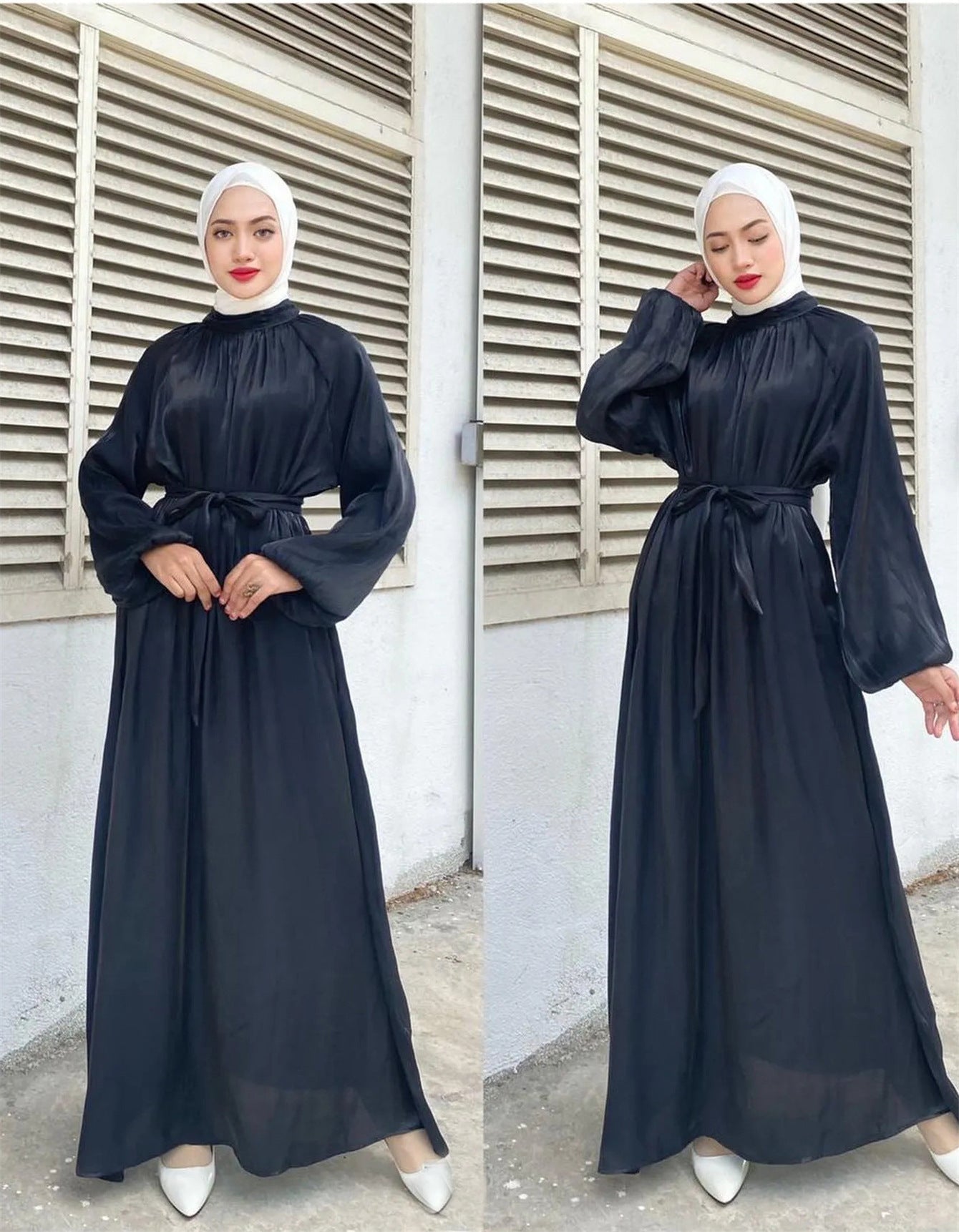 Damen Elegantes Langarmkleid mit Taillengürtel ModeGeist