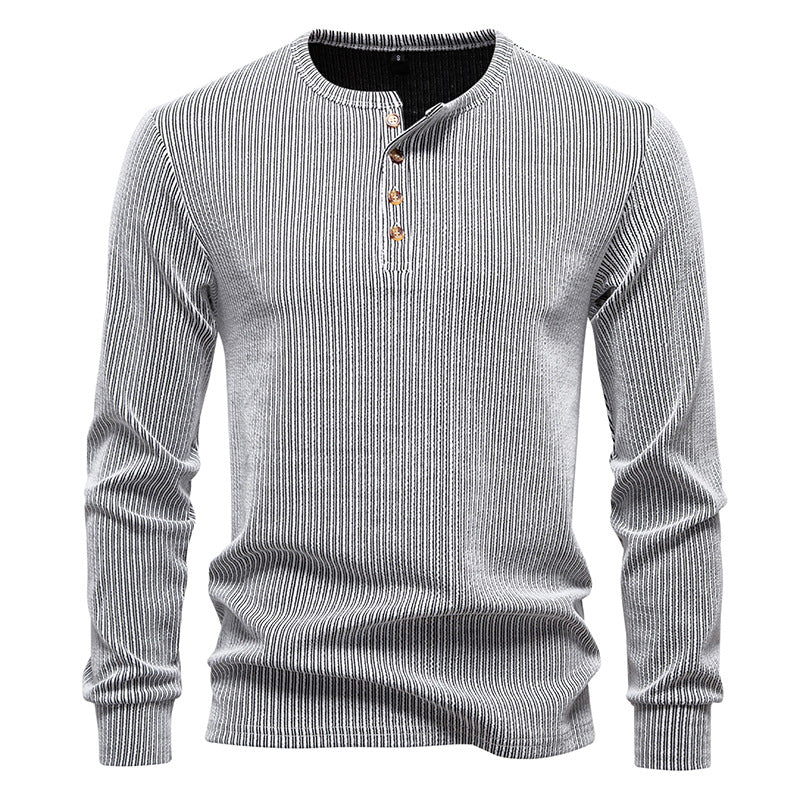Herren Langarm Henley Shirt mit strukturiertem Streifenmuster ModeGeist