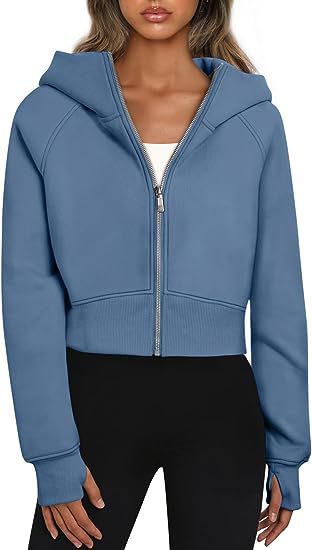 Damen cropped Kapuzenjacke mit durchgehendem Reißverschluss ModeGeist