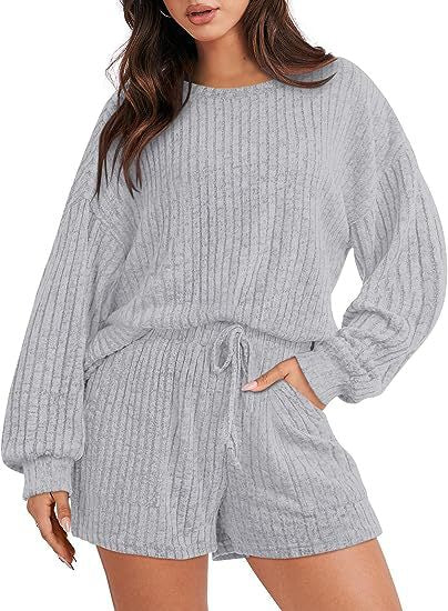 Damen gemütlicher Fleece Lounge-Anzug mit weiten Ärmeln und elastischem Bund ModeGeist