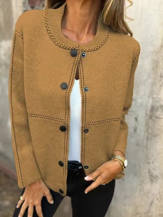Damen Lockere Strickjacke mit Knöpfen und dekorativen Nähten ModeGeist