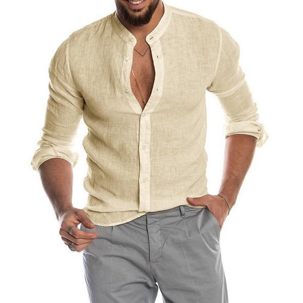Herren Leinenhemd mit modernem Henley-Ausschnitt und Struktur ModeGeist
