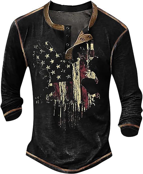 Herren Langarmshirt mit künstlerischem Grafikdruck und praktischem Knopfverschluss ModeGeist