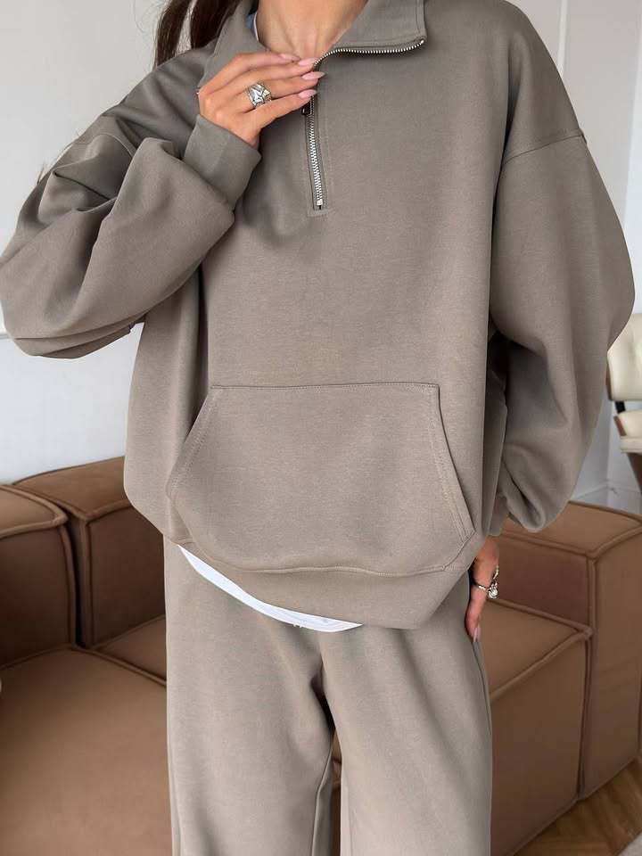 ModeGeist | Halbhals Pullover Sweatshirt und Weit Geschnittene Hose Zweiteiler Anzug