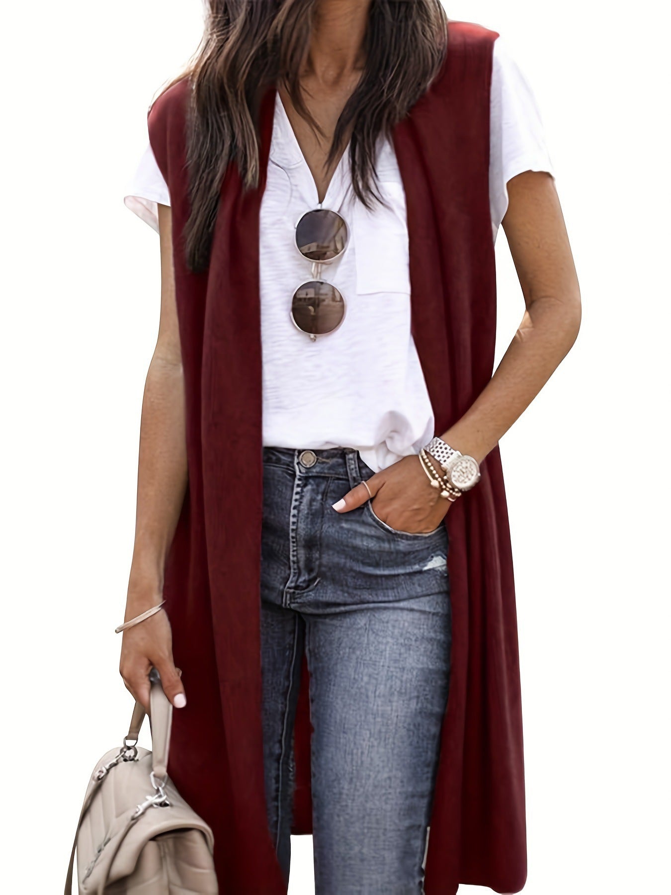 Damen longitudinaler Strickmantel mit Seitenschlitzen ModeGeist