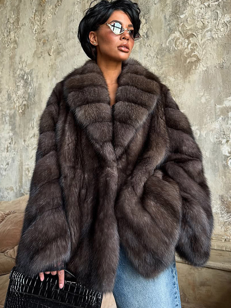 Damen luxuriöse Kunstfelljacke mit weitem Schnitt und modischen Details ModeGeist