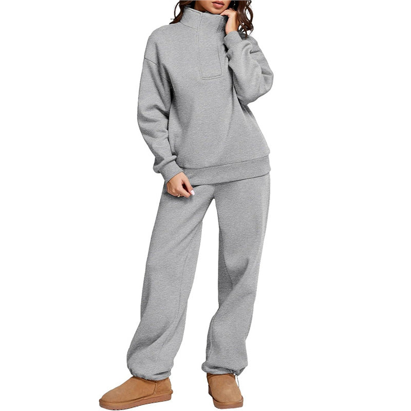 Damen Bequemes Freizeit-Set mit Stehkragen und weiten Hosen ModeGeist