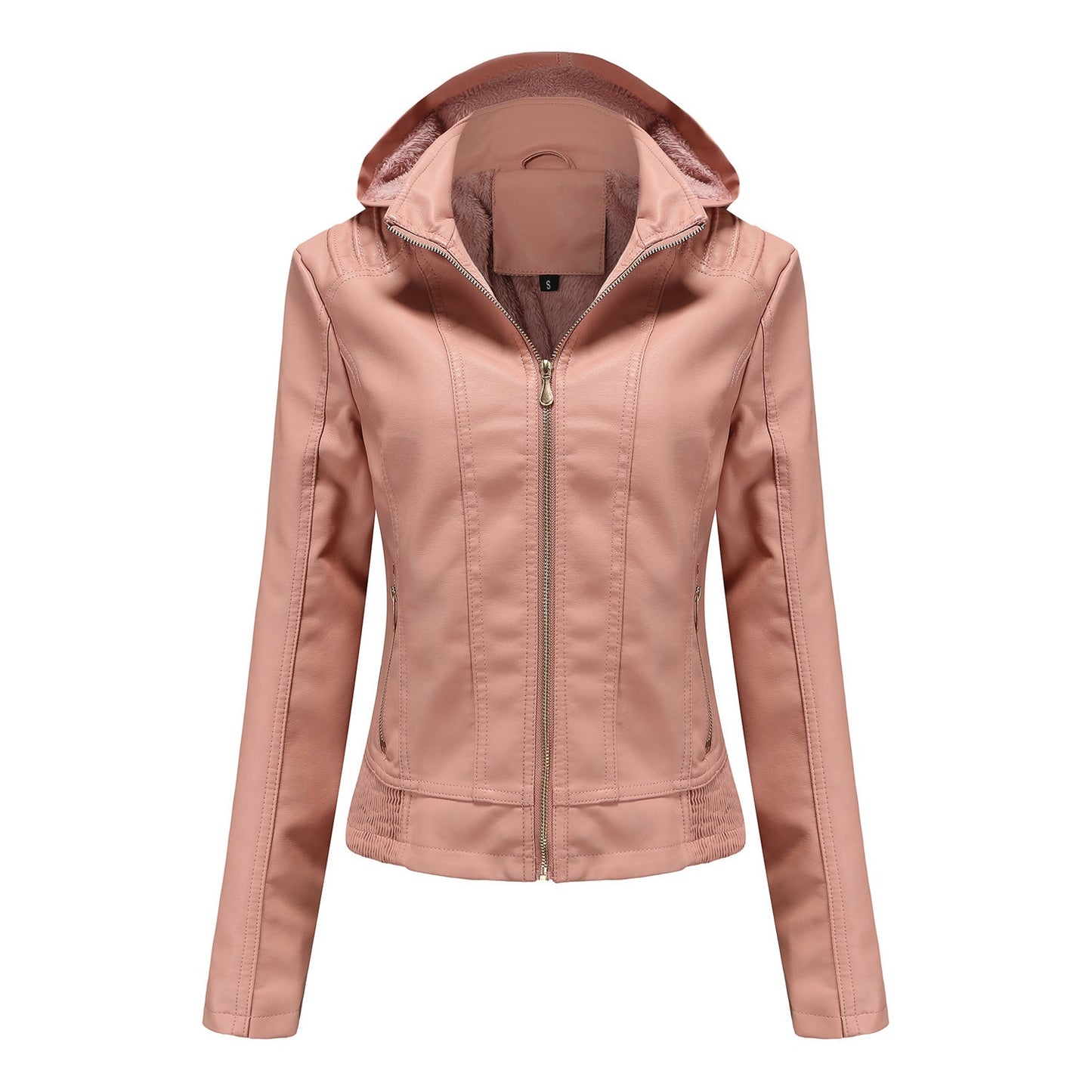 Damen stilvolle Kunstlederjacke mit hochabschließendem Kragen und elastischen Bündchen ModeGeist