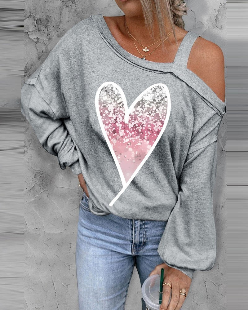 Damen lässiger Oversized Pullover mit herzförmigem Glitzer-Design ModeGeist