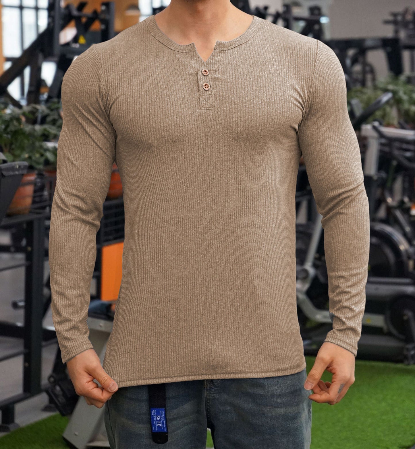 Herren Langarmshirt mit strukturiertem Design und Knopfleiste ModeGeist