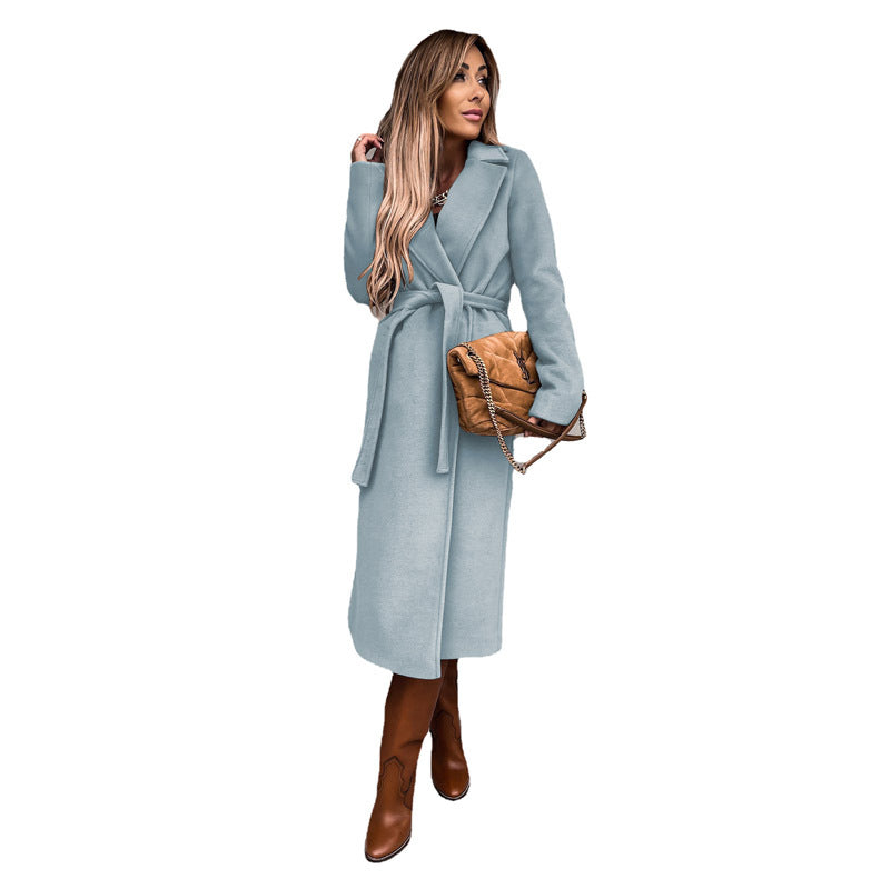 Damen eleganter Langmantel mit Gürtel und offenen Taschen ModeGeist