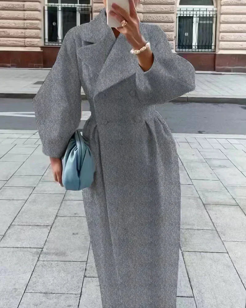 ModeGeist | Mantel - Zweireihiger Wollmix - Tailliert mit Weiten Ärmeln - Eleganter Kragen