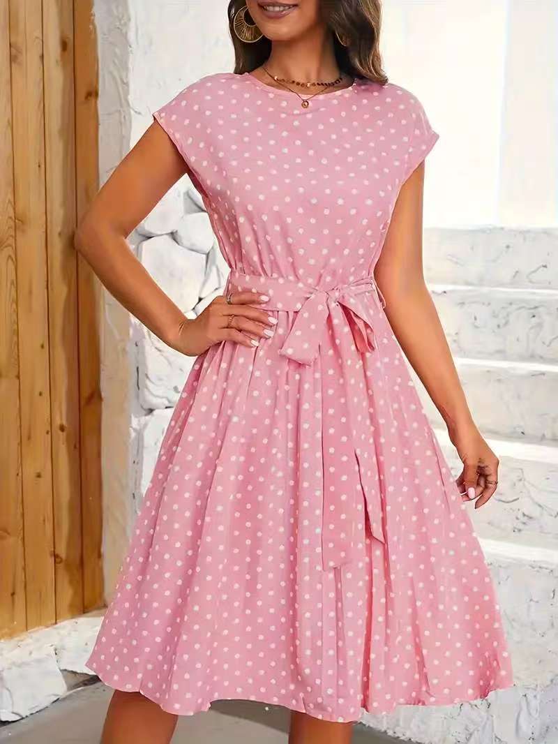 Damen Midikleid mit taillierendem Bindegürtel und verspieltem Polka-Dots Design ModeGeist