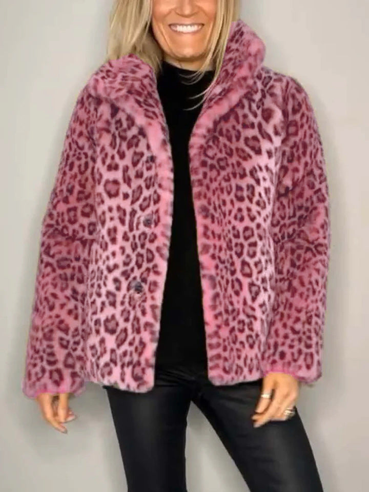 ModeGeist | Mantel - Kunstpelz - Oversized Fit - Reverskragen - Leopardenprint