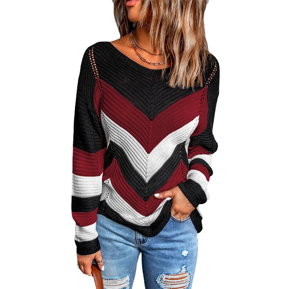Damen Lässiger Strickpullover mit Chevron-Muster und luftigem Schnitt ModeGeist