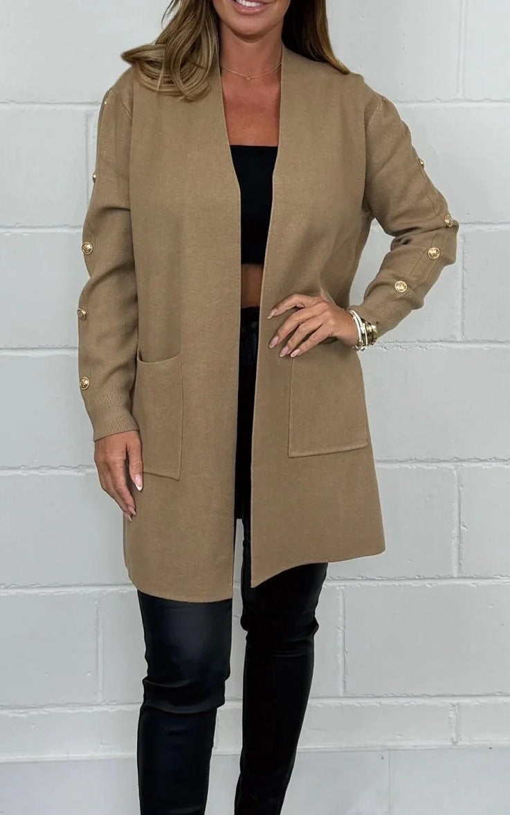 Damen Elegante Strickjacke mit Knopfdetails und Taschen ModeGeist