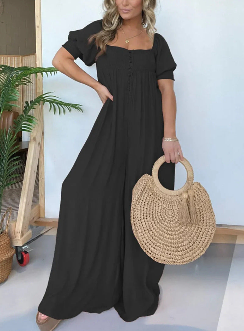 Modegeist Damen Jumpsuit: lässig, schmale Träger, Knopfdetail
